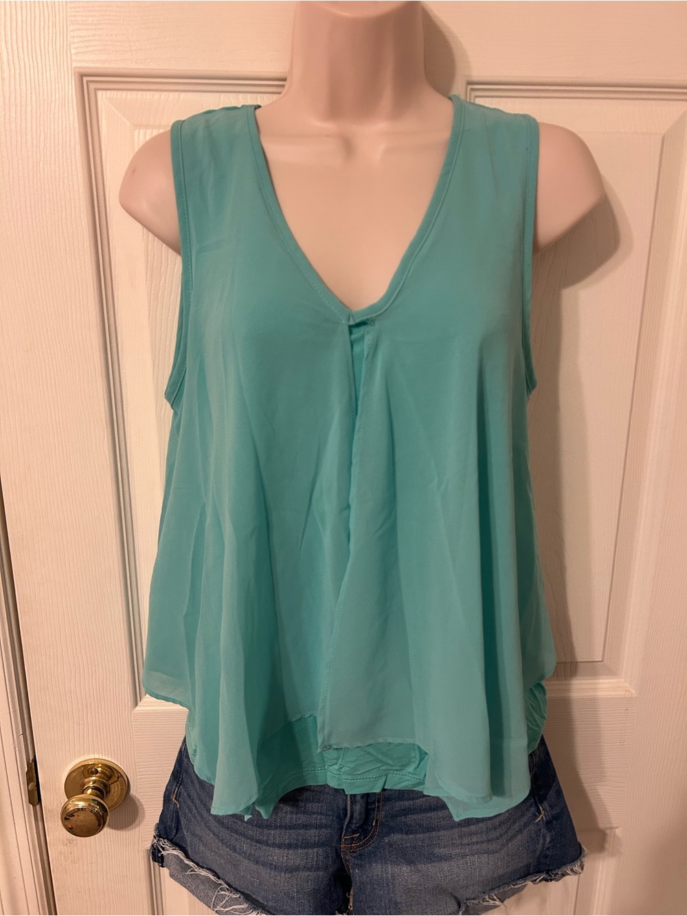 Women’s Lisa International Sleeveless V-Neck Tank Top with Layers - Aqua Teal